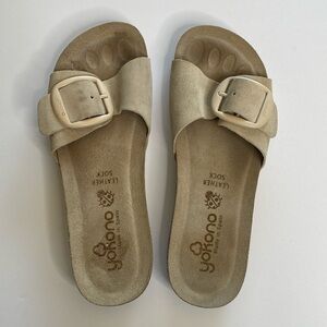 Yokono leather sock slides tan suede women’s 9 VGUC